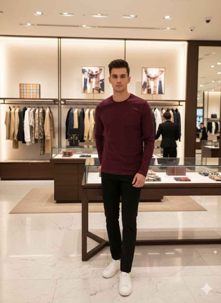 Burberry Wine Premium Exclusive Full Sleeves Round Neck T-shirt-thumb-2