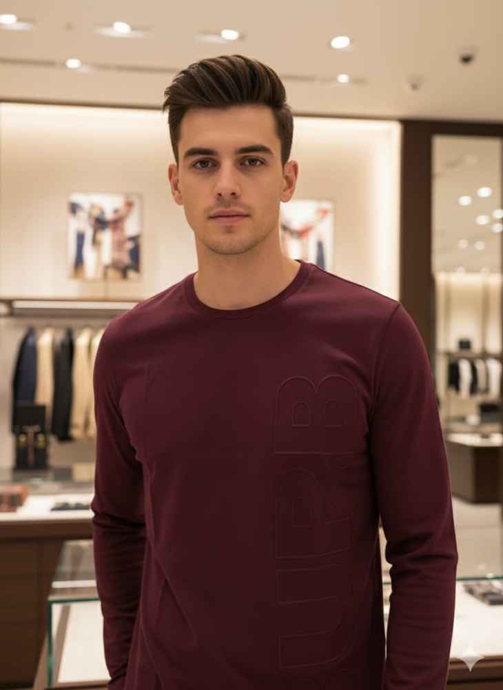 Burberry Wine Premium Exclusive Full Sleeves Round Neck T-shirt-thumb-0