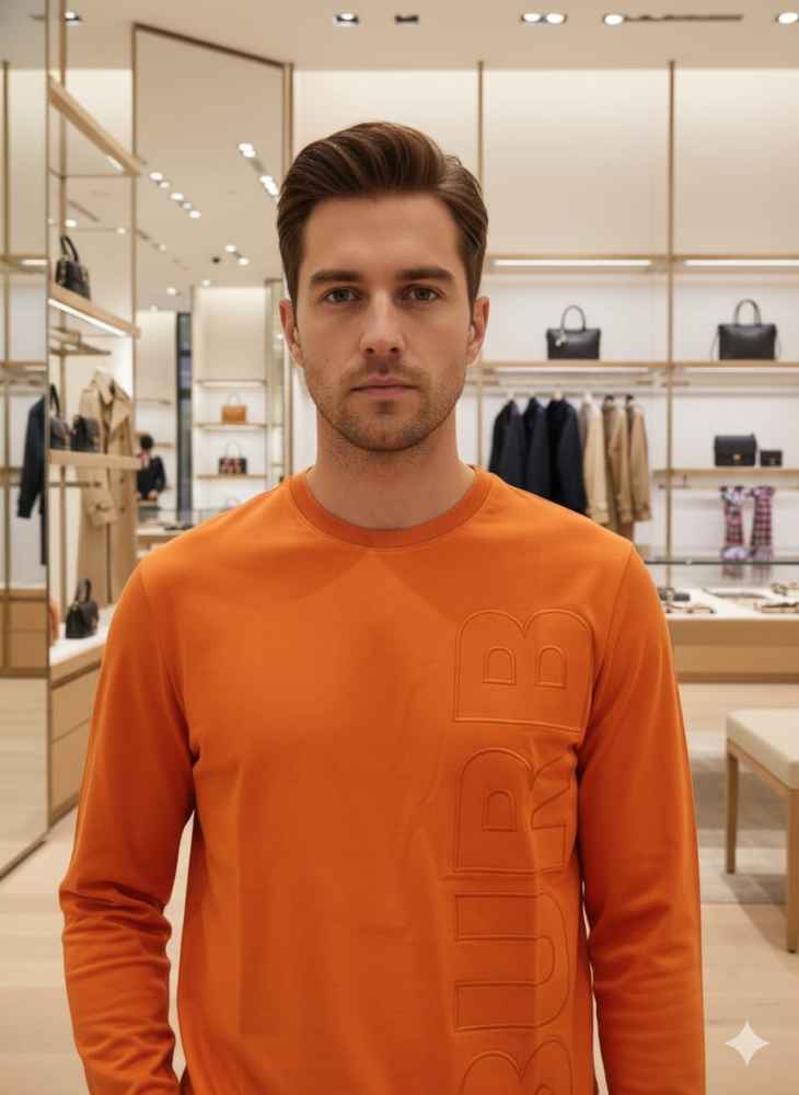 Burberry Orange Premium Exclusive Full Sleeves Round Neck T-shirt-thumb-0