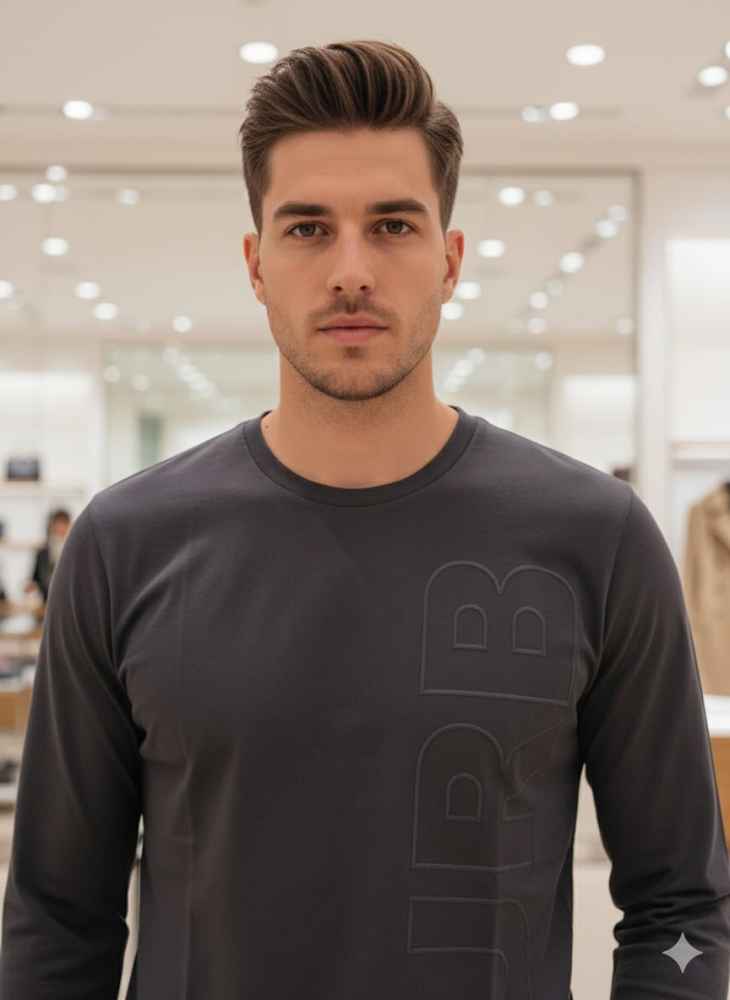 Burberry Dark Grey Premium Exclusive Full Sleeves Round Neck T-shirt-thumb-0