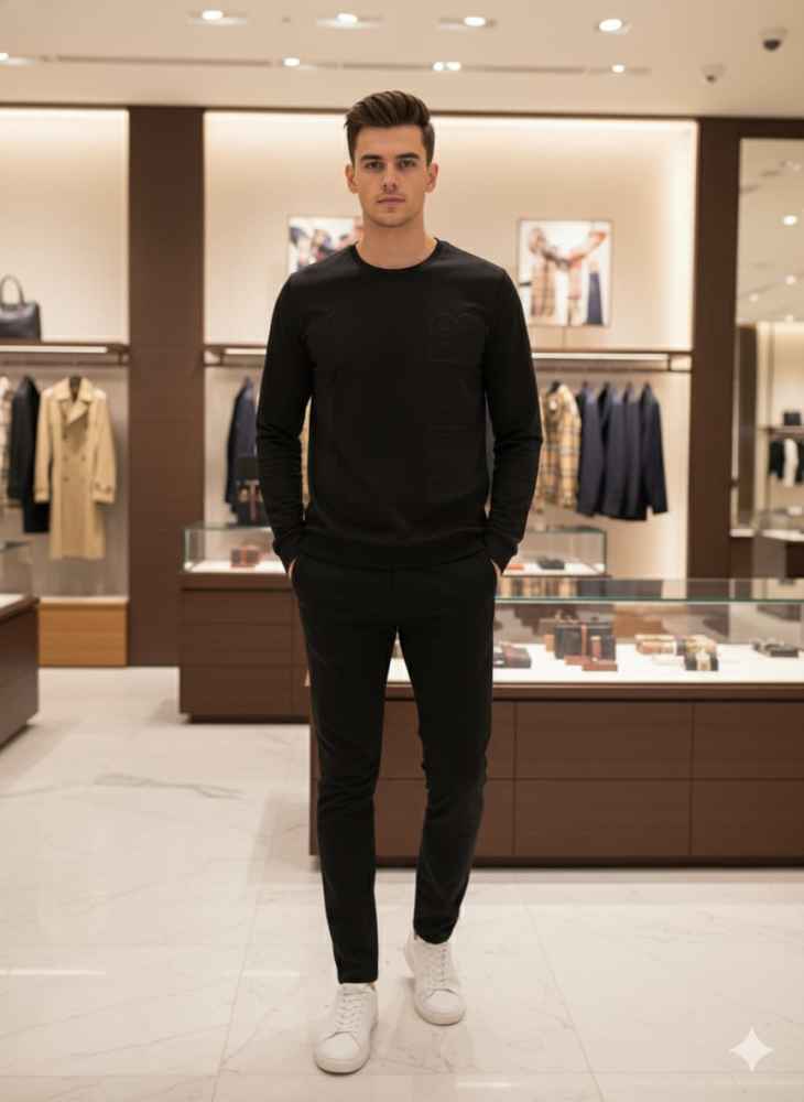 Burberry Black Premium Exclusive Full Sleeves Round Neck T-shirt-thumb-1