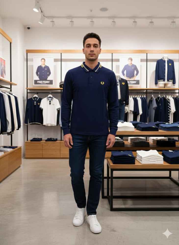 Fred Perry Embroidered logo Blue Premium T-shirt-thumb-1