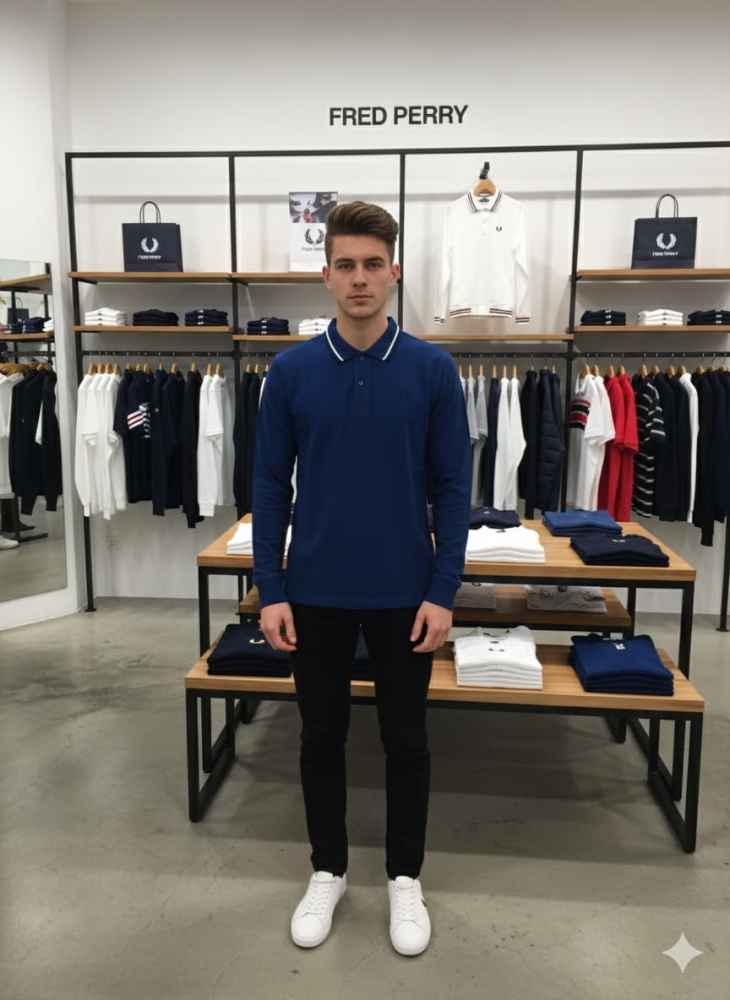 Fred Perry Embroidered logo Blue Premium T-shirt-1