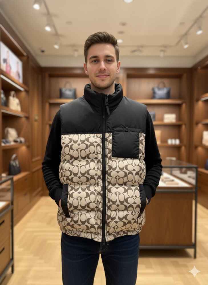 Coach Oblique Beige Premium Quality Half Jacket-thumb-2