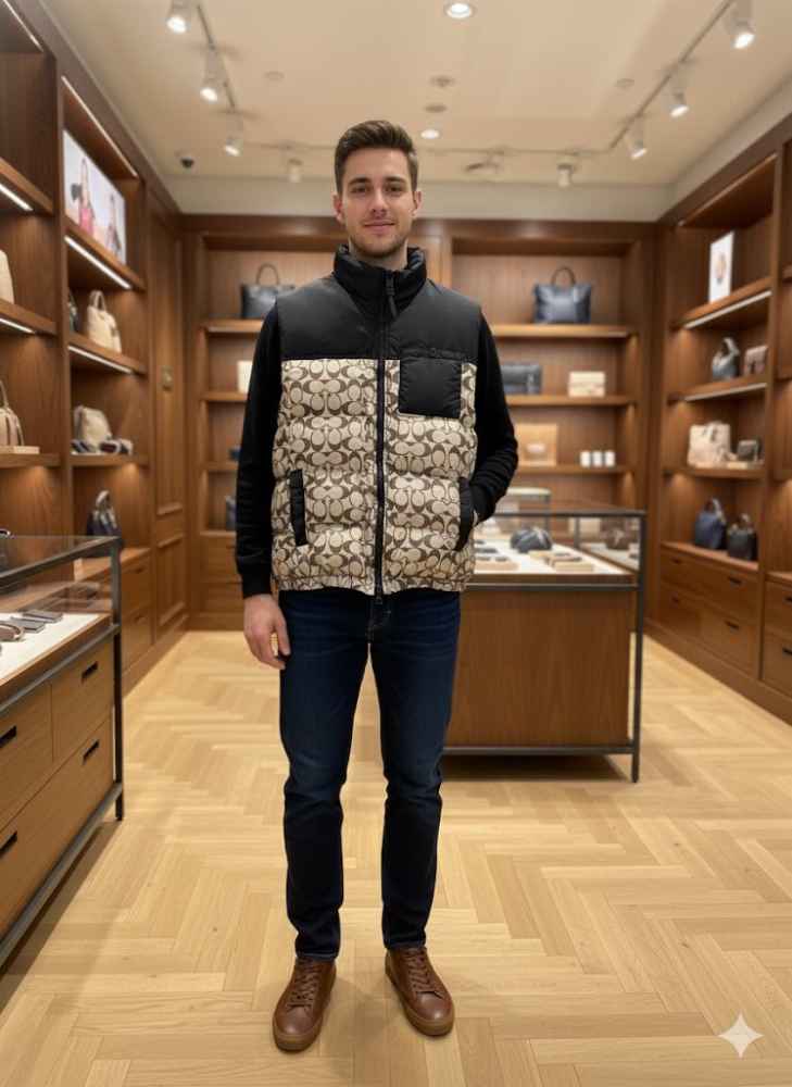 Coach Oblique Beige Premium Quality Half Jacket-thumb-3