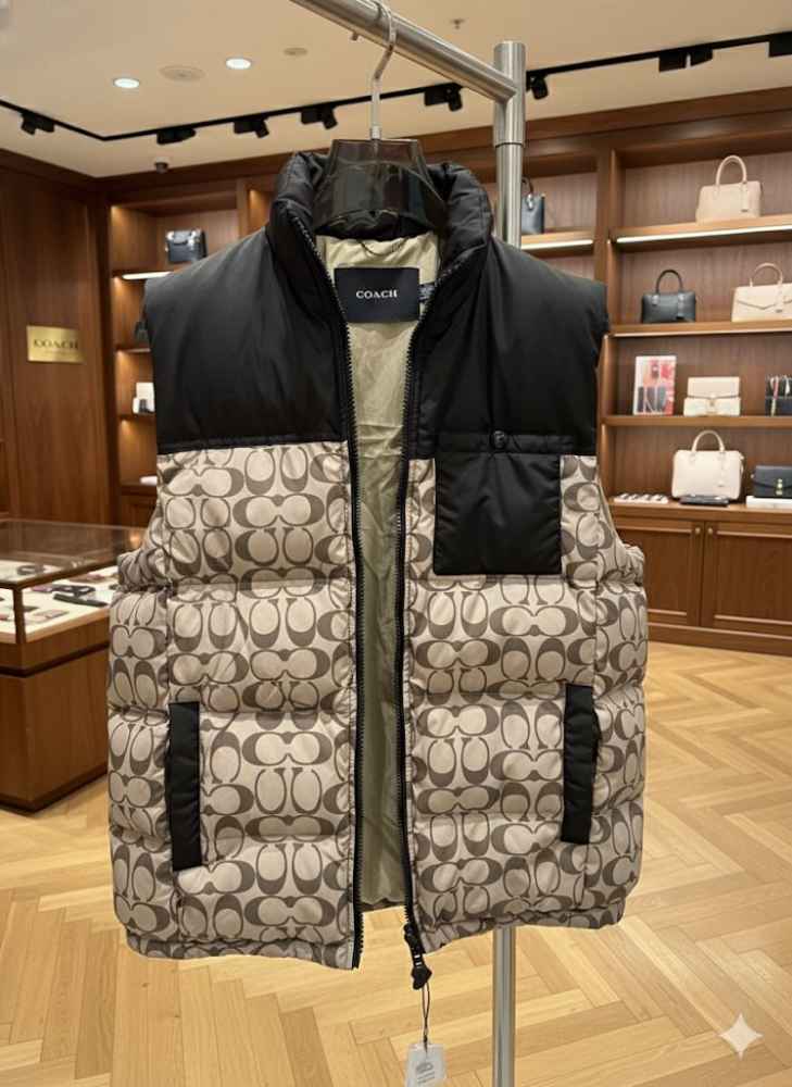 Coach Oblique Beige Premium Quality Half Jacket-thumb-5