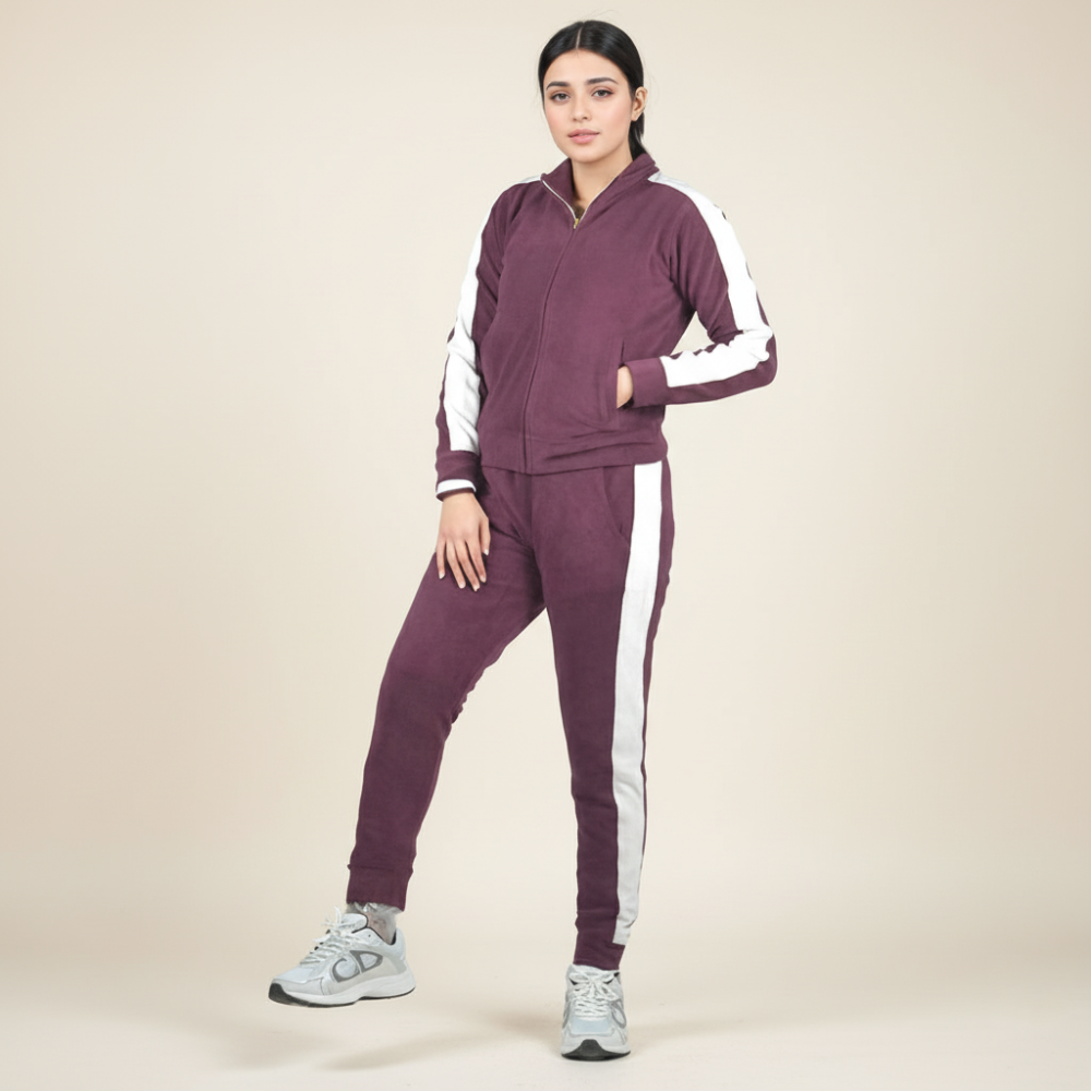 Zara Wine & White Premium Quality Tracksuit-2