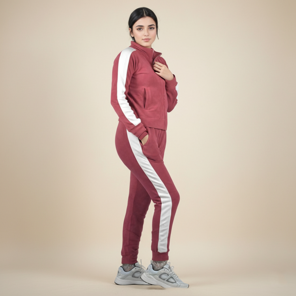 Zara Maroon & White Premium Quality Tracksuit-thumb-1