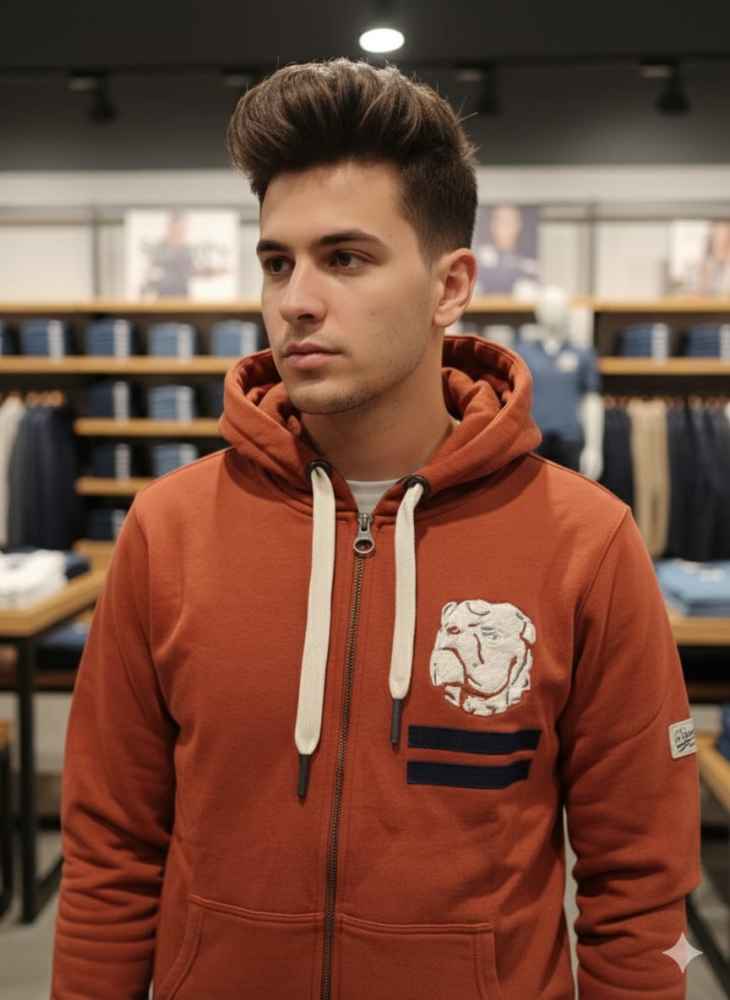 Superdry Brown Premium Quality Bulldog Patch Hoodie-1