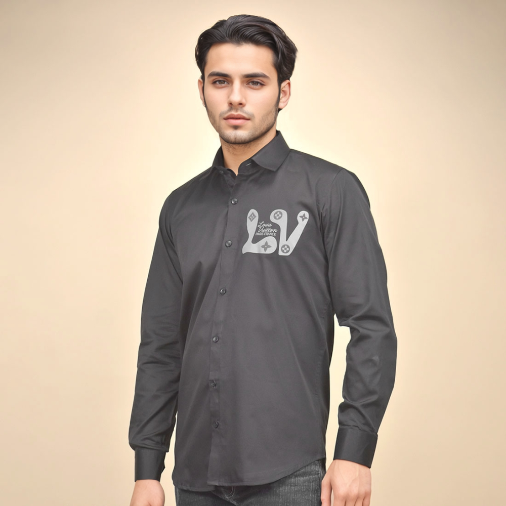 Louis Vuitton Monogram Black Premium Cotton Shirt-thumb-0
