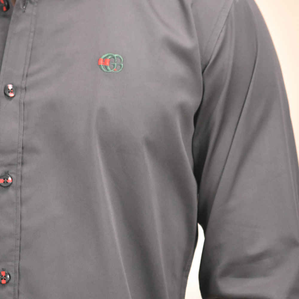 Gucci Embroidered logo Dark Grey Premium Luxury Shirt-4