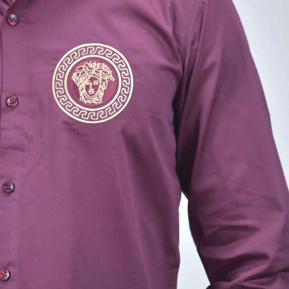 Versace Medusa Embroidered Wine Premium Shirt-4