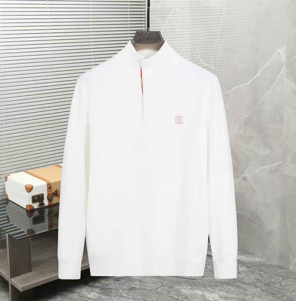 Hermes White High-End Authentic Quality Pullover-thumb-0