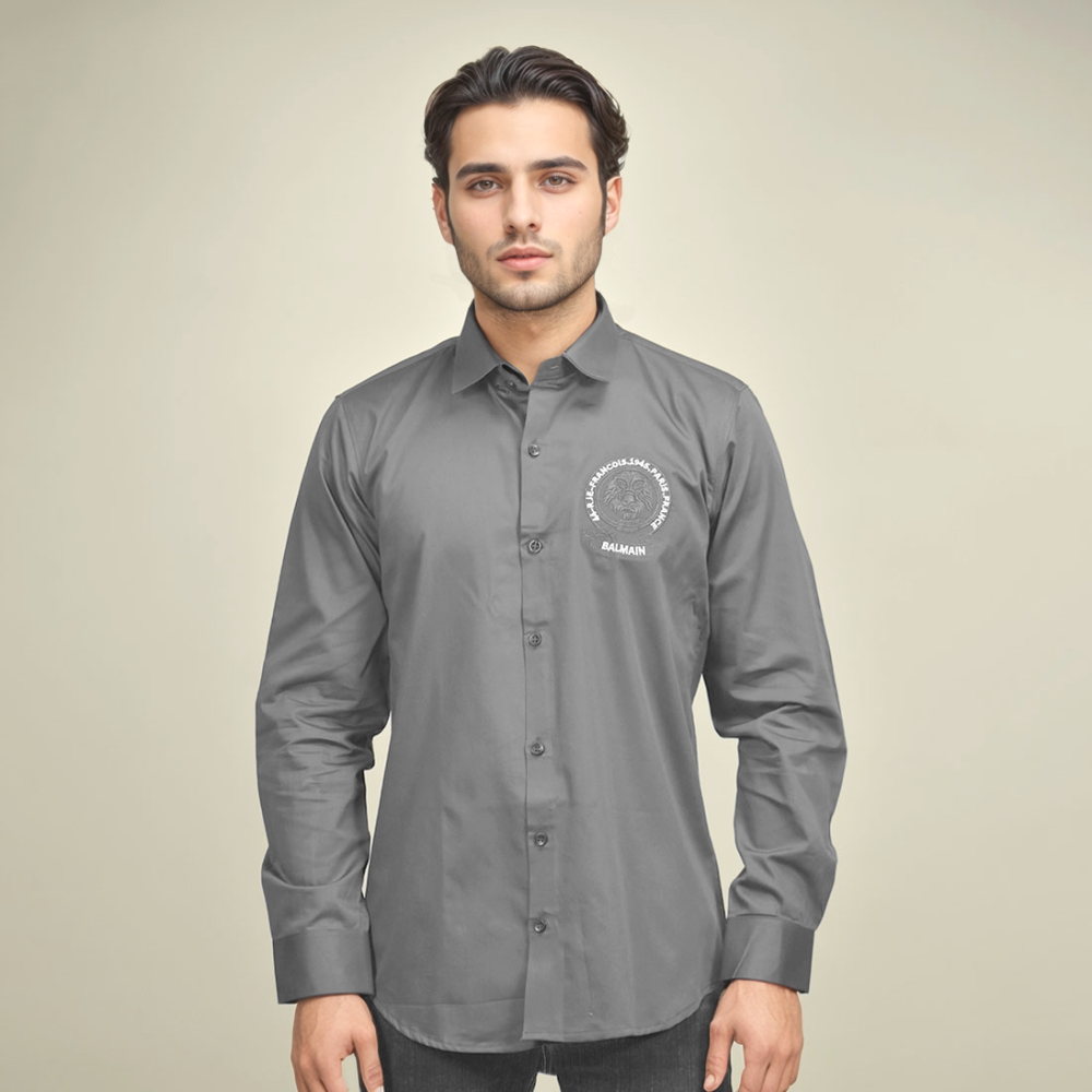 Balmain Embroidered logo Grey Premium Shirt-1