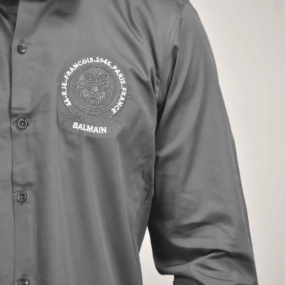 Balmain Embroidered logo Grey Premium Shirt-4