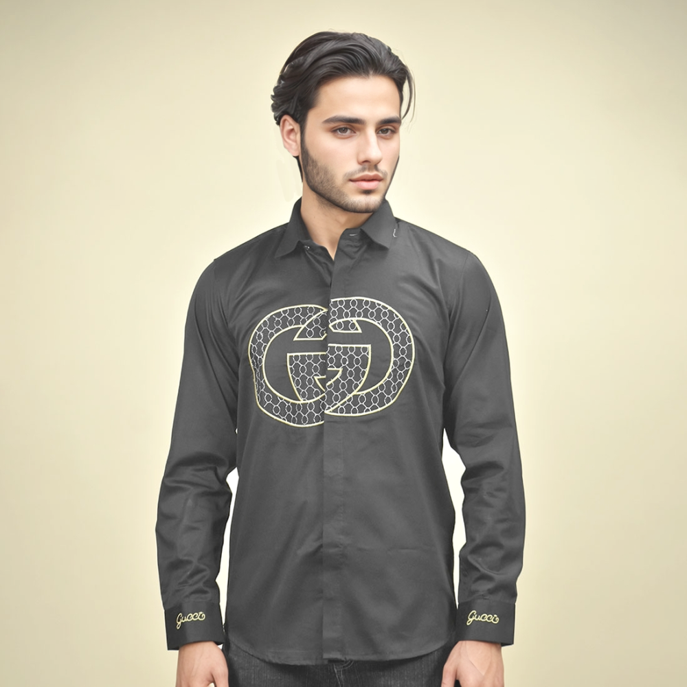 Gucci Embroidered logo Black Luxury Shirt-1