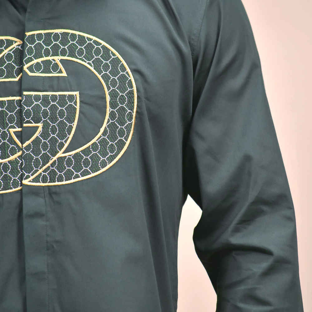 Gucci Embroidered logo Green Luxury Shirt-4