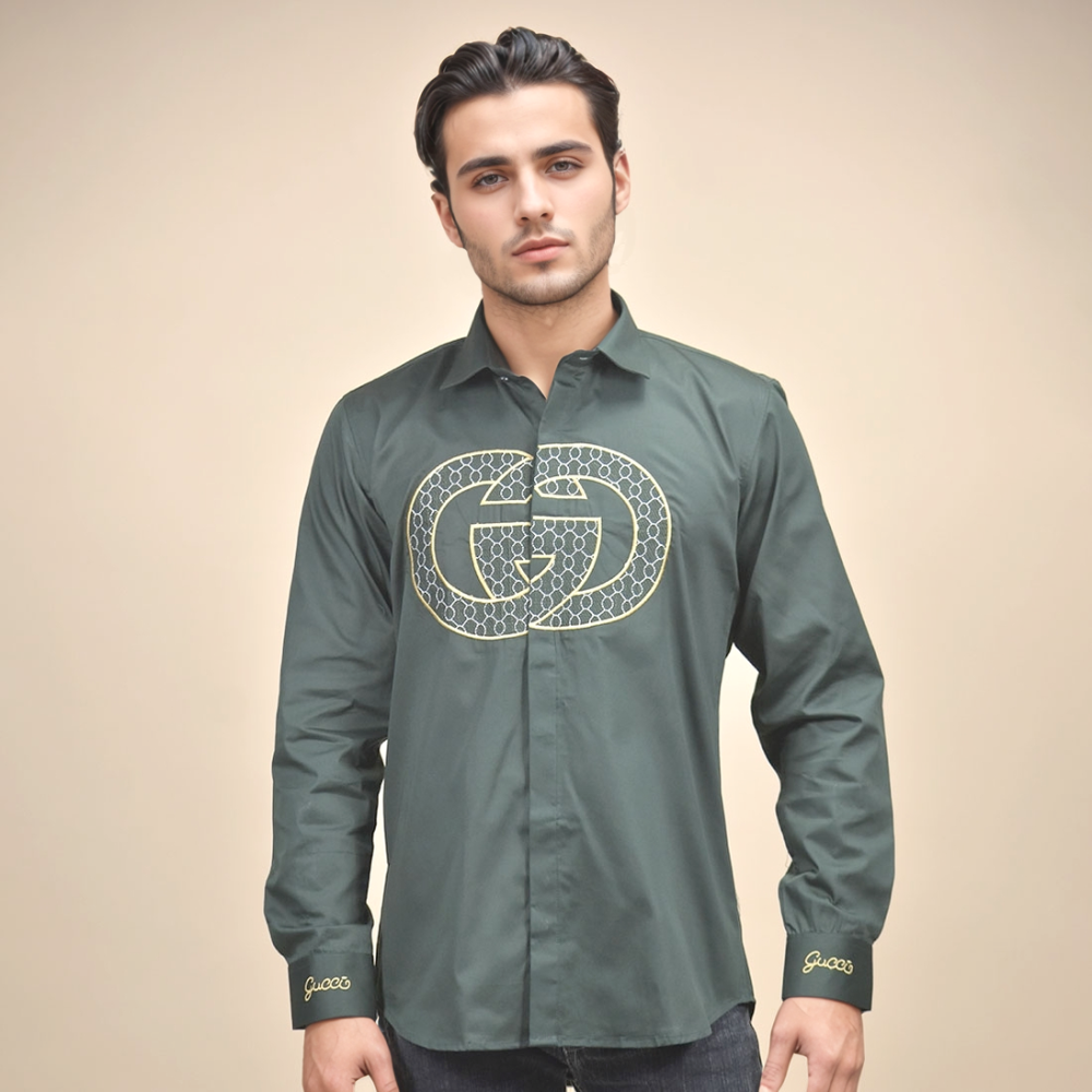 Gucci Embroidered logo Green Luxury Shirt-1