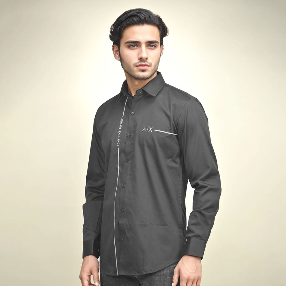 Armani Exchange Pipe logo Black Premium Shirt-thumb-0