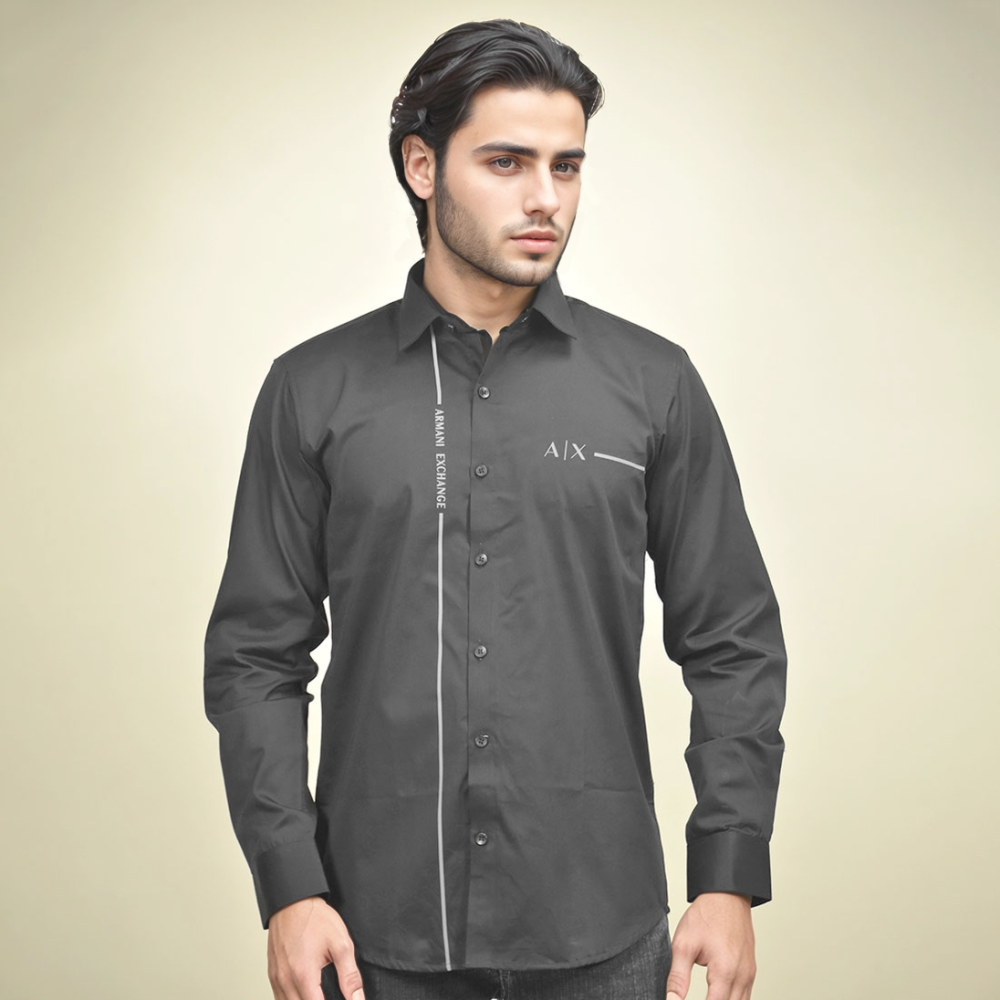 Armani Exchange Pipe logo Black Premium Shirt-thumb-1