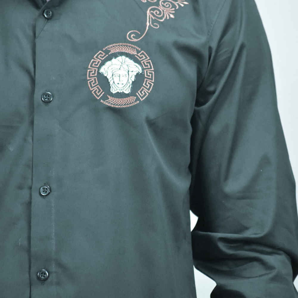 Versace Medusa Embroidered Green Premium Shirt-4