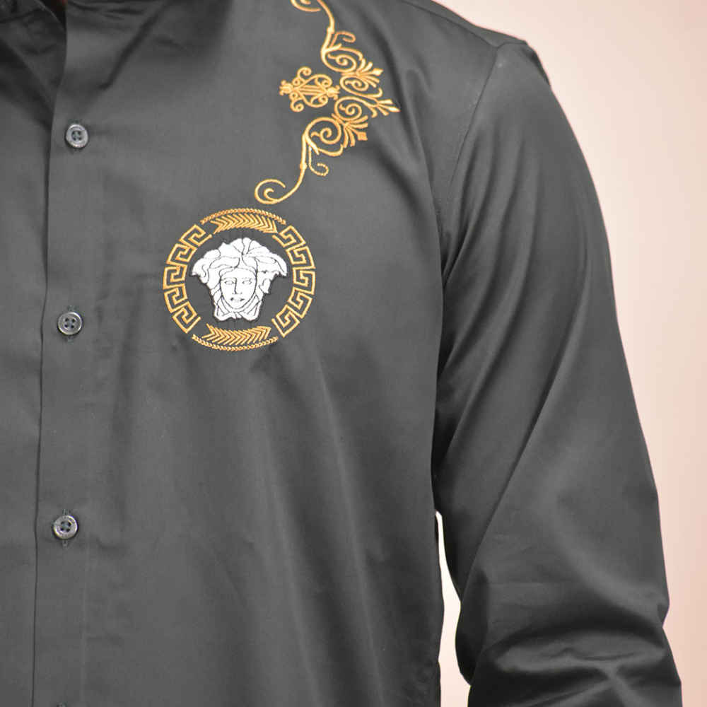 Versace Medusa Embroidered Black Premium Shirt-thumb-4