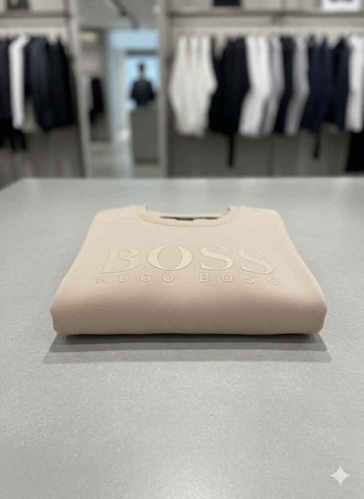 Boss Embroidery Cream cotton Sweatshirt-2