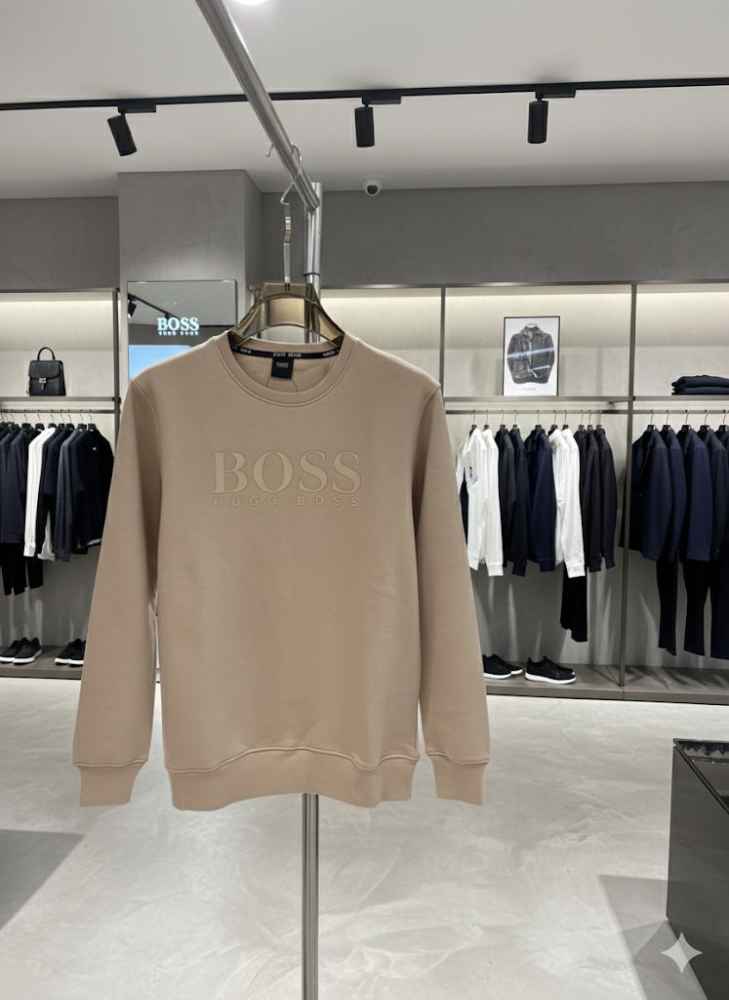 Boss Embroidery Cream cotton Sweatshirt-1