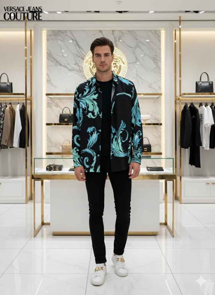 Versace Blue Premium Cotton Shirt-thumb-0