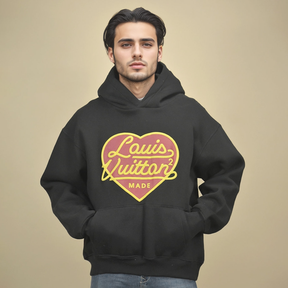 Louis Vuitton Heart Print Black Premium Hoodie-thumb-1