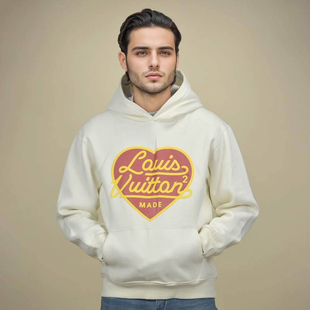 Louis Vuitton Heart Print Cream Premium Hoodie-1