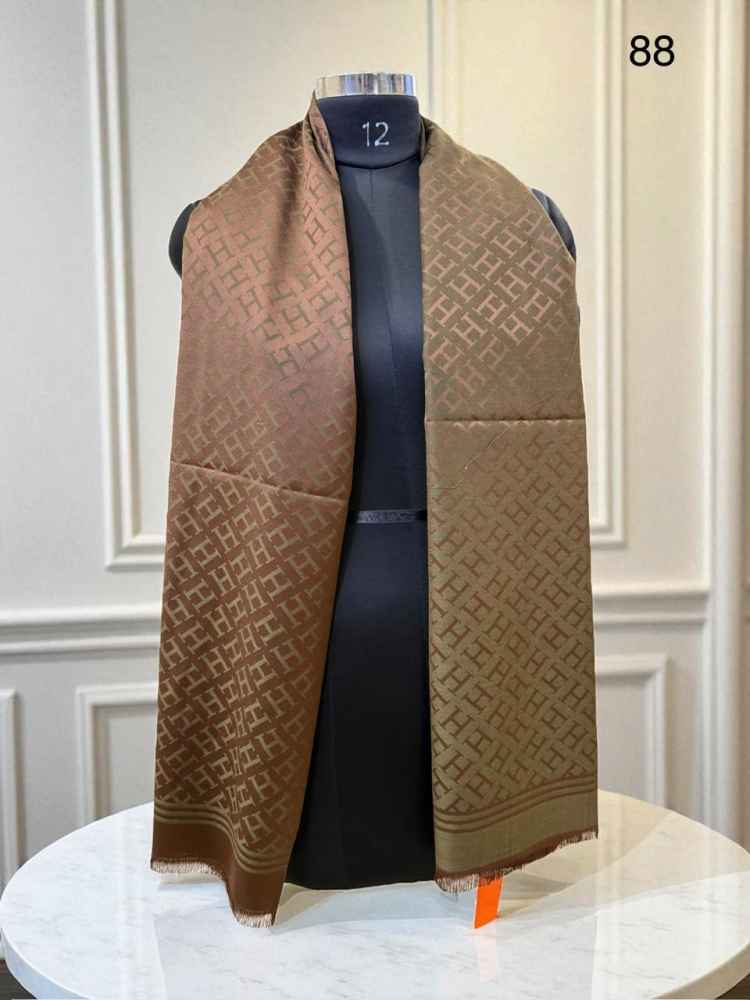 Hermes Premium Quality Brown Woollen Reversible Stole-thumb-0