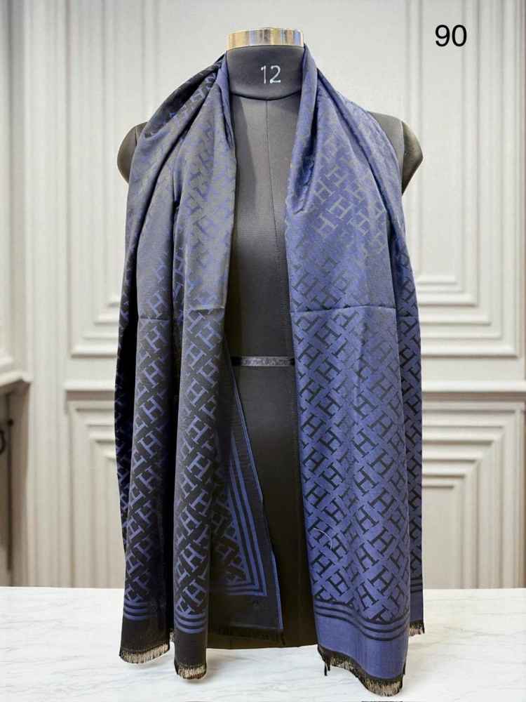 Hermes Premium Quality Blue Woollen Reversible Stole-thumb-0