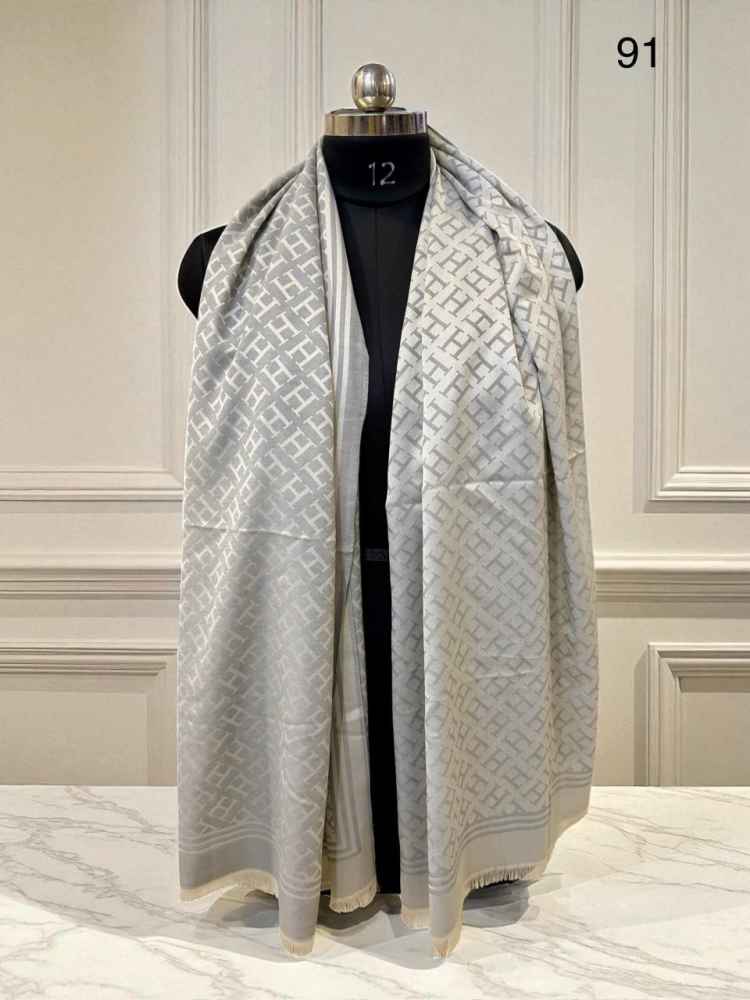 Hermes Premium Quality Grey Woollen Reversible Stole-thumb-0