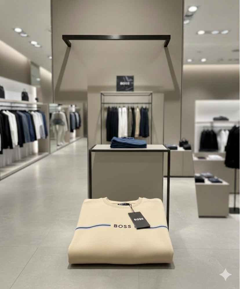 Boss Embroidery Cream cotton Sweatshirt-2