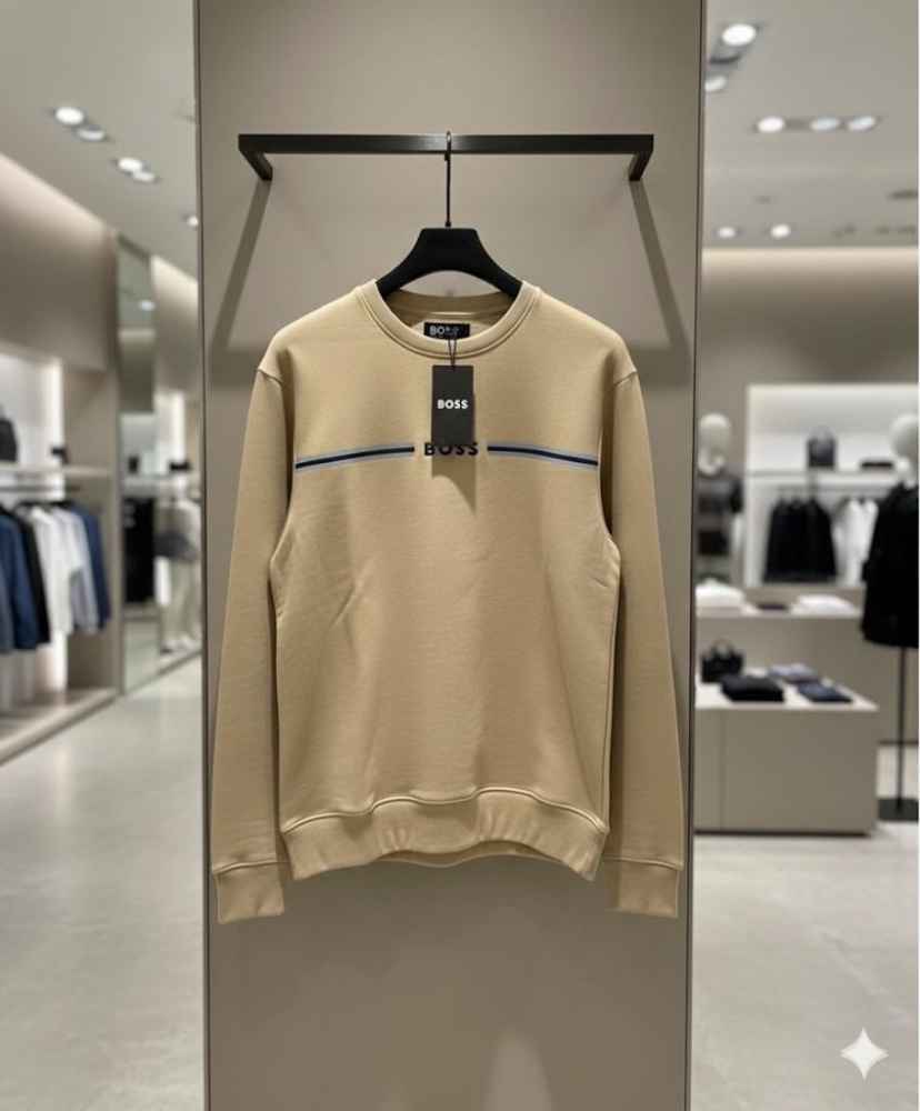 Boss Embroidery Cream cotton Sweatshirt-3