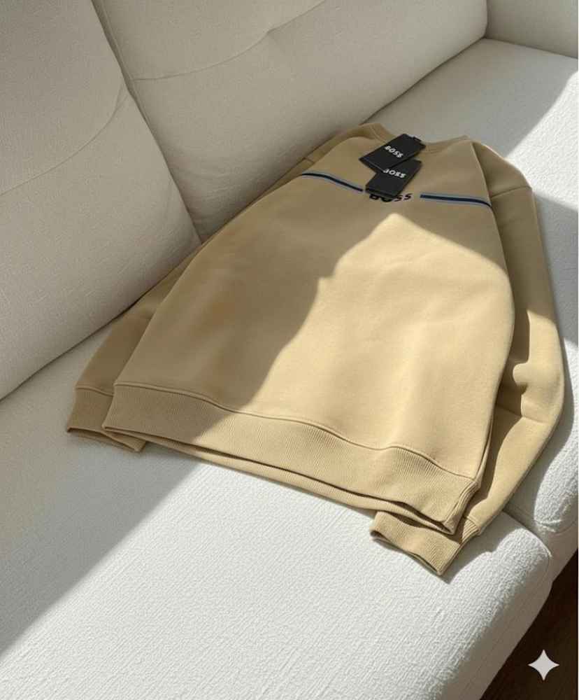 Boss Embroidery Cream cotton Sweatshirt-1