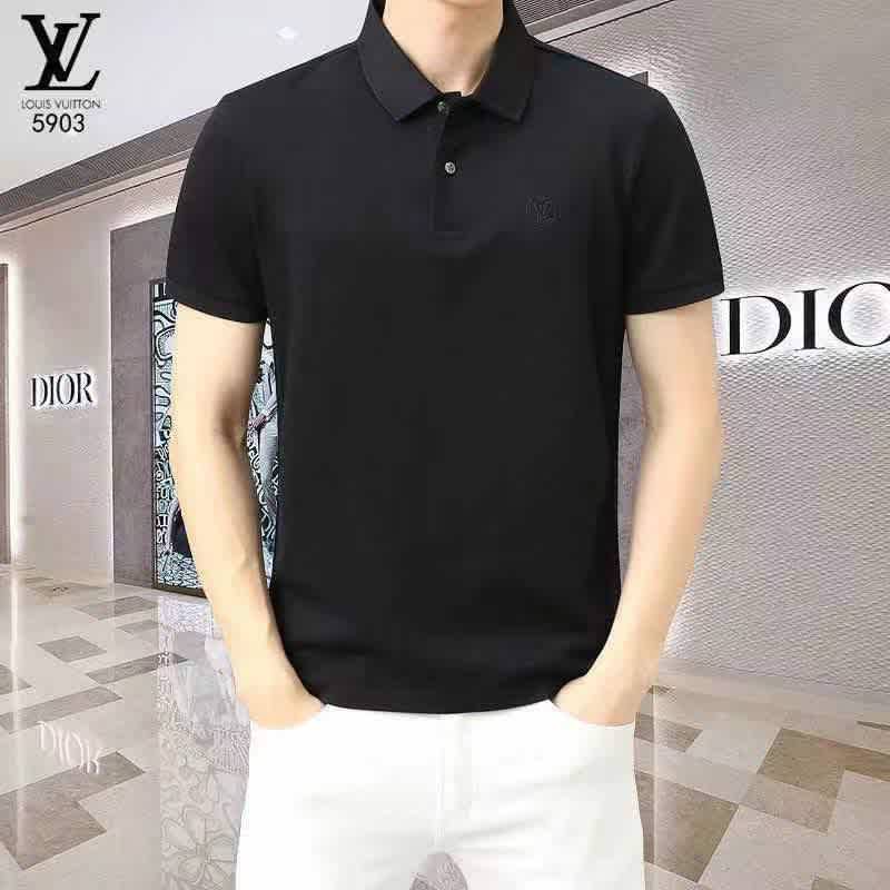 Louis Vuitton Black Embroidery Logo Premium T-shirt-thumb-0