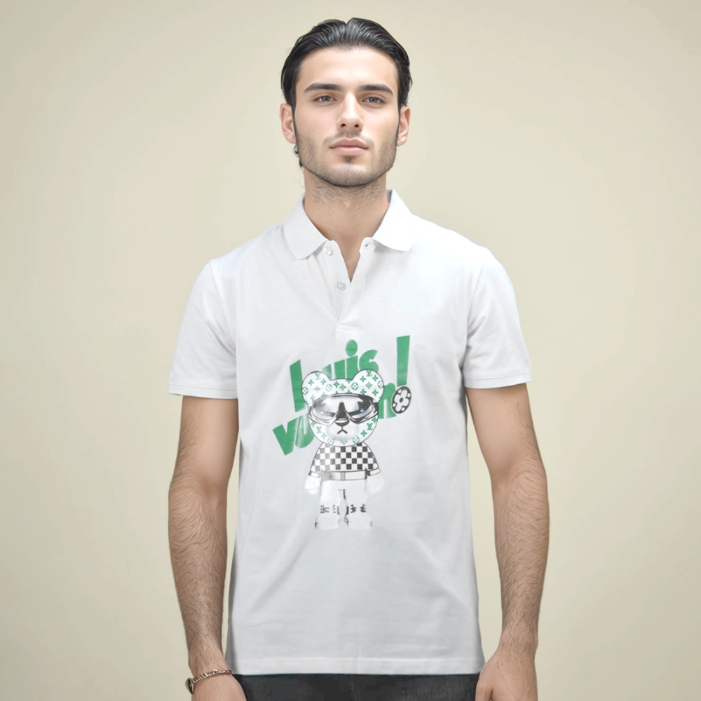 Louis Vuitton Teddy Print White Premium Polo T-shirt-thumb-5