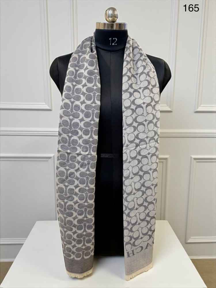 Coach Signature Grey C Border Woollen Stole-thumb-0