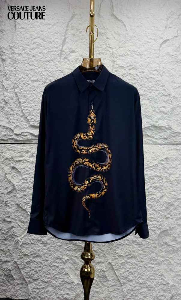 Versace Black Snake Print Premium Quality Cotton Shirt-1