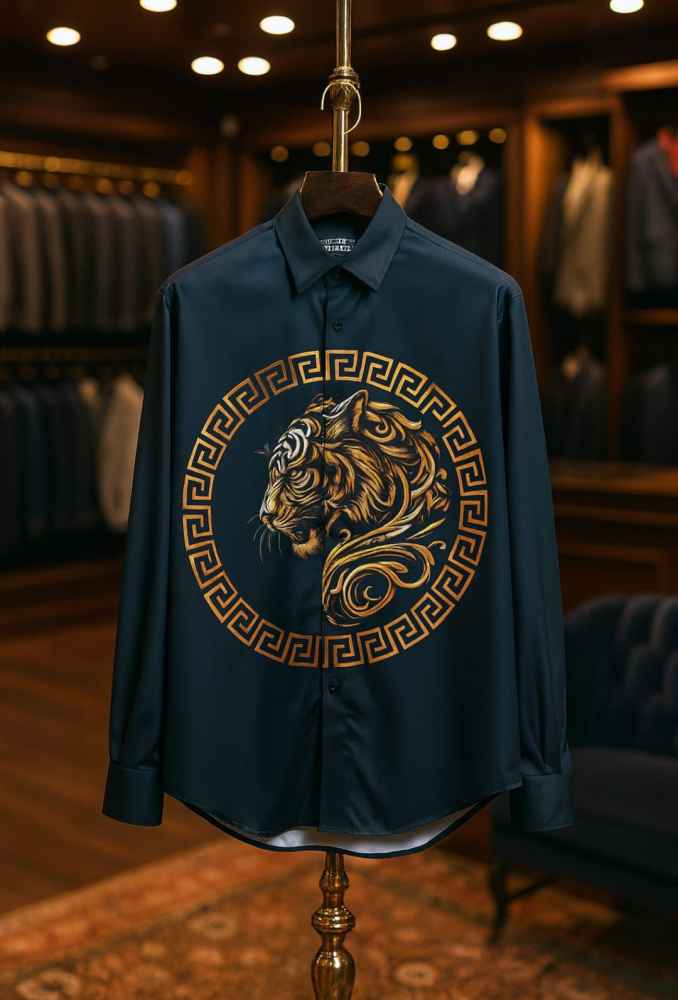 Versace Black Lion Print Premium Quality Cotton Shirt-1