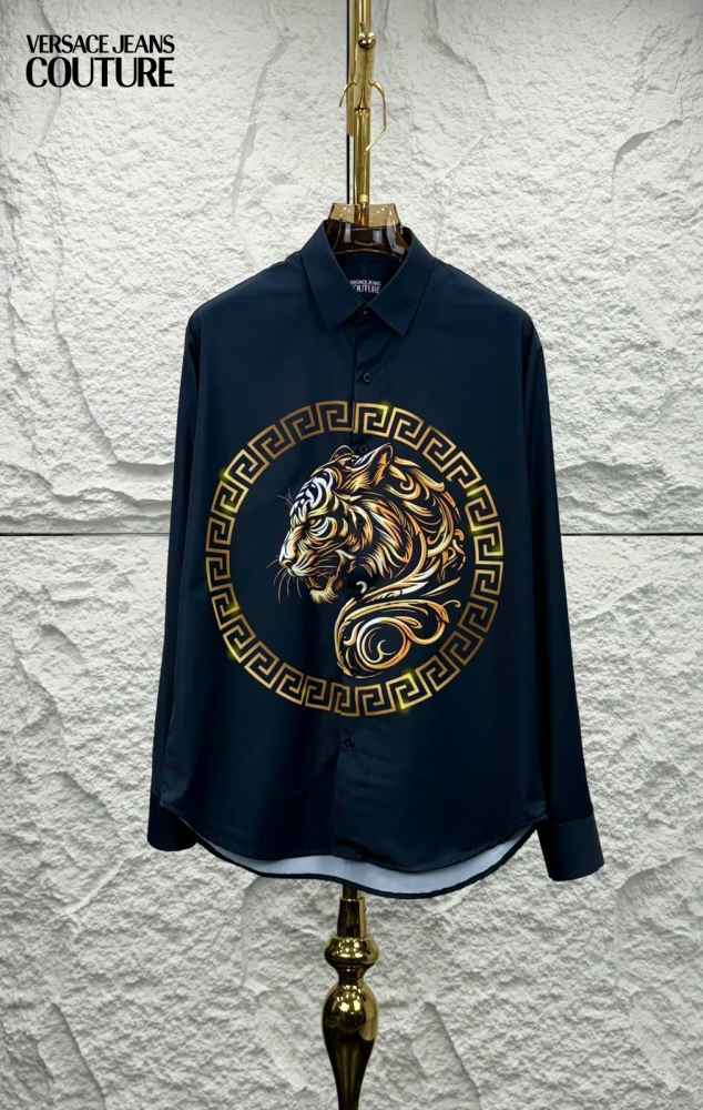 Versace Black Lion Print Premium Quality Cotton Shirt-2