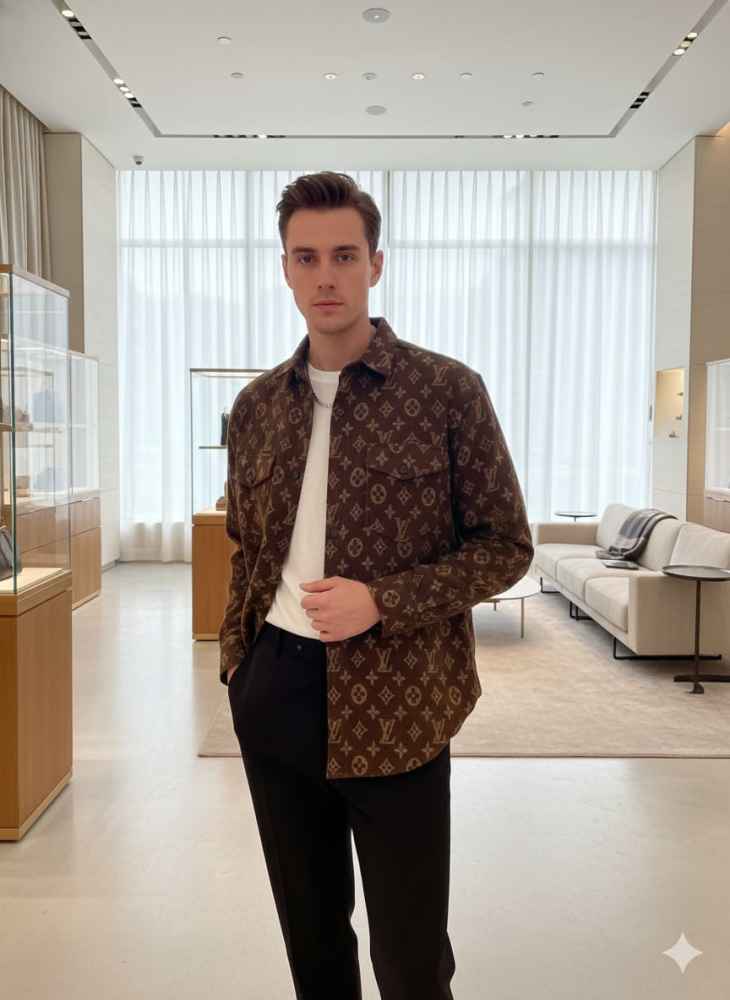 Louis Vuitton Monogram Brown Premium Cotton Shirt-1