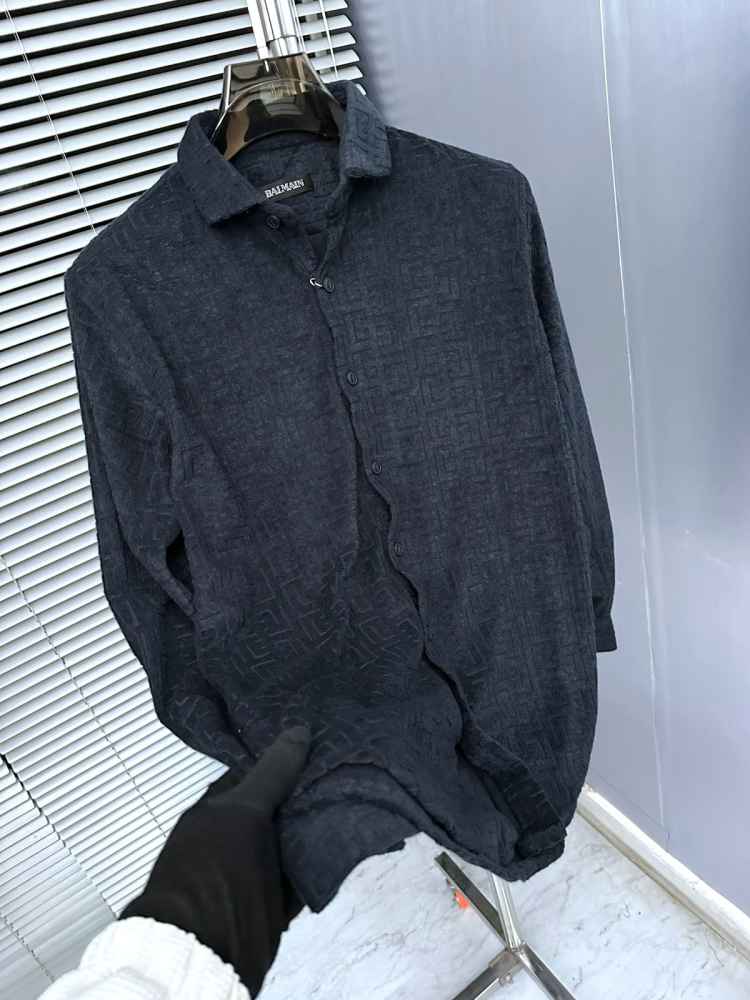 Balmain Embroidered Blue Premium Cotton Shirt-1