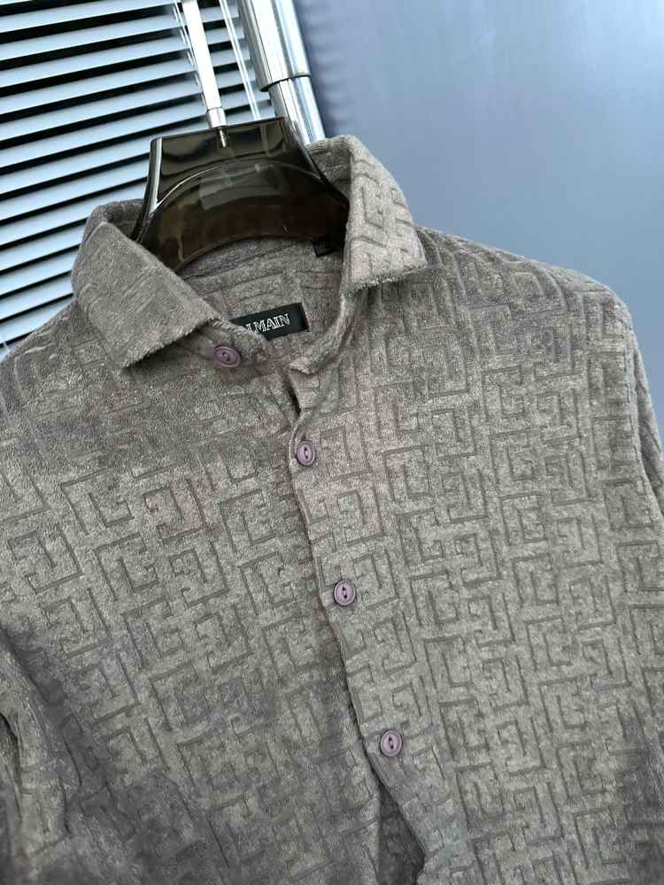 Balmain Embroidered Grey Premium Cotton Shirt-thumb-1