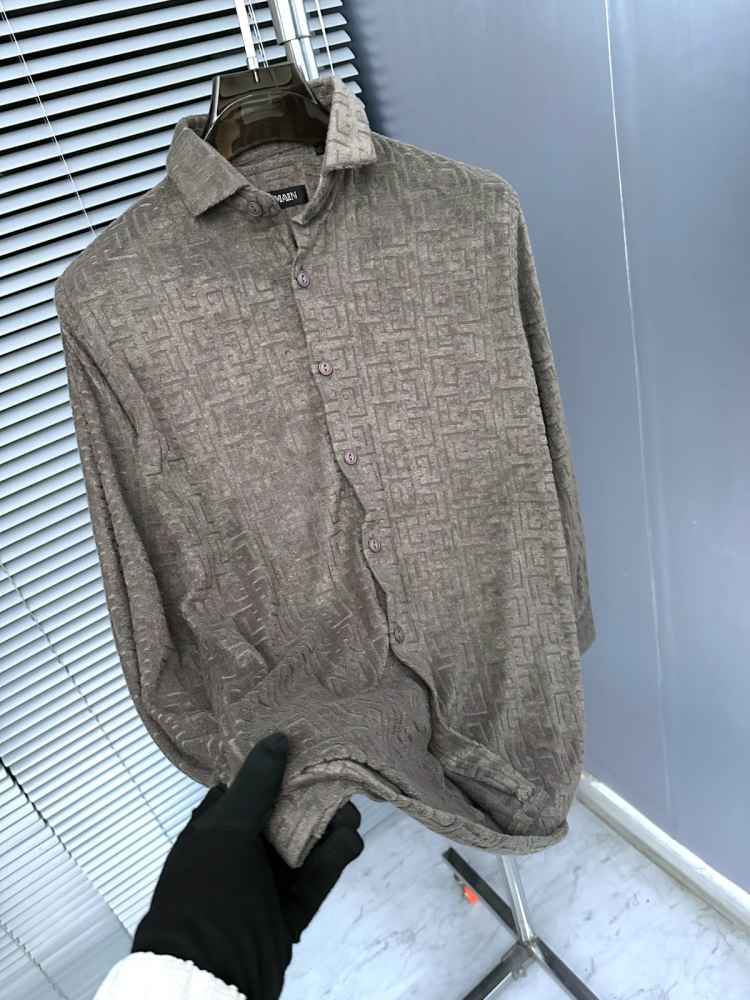 Balmain Embroidered Grey Premium Cotton Shirt-thumb-2