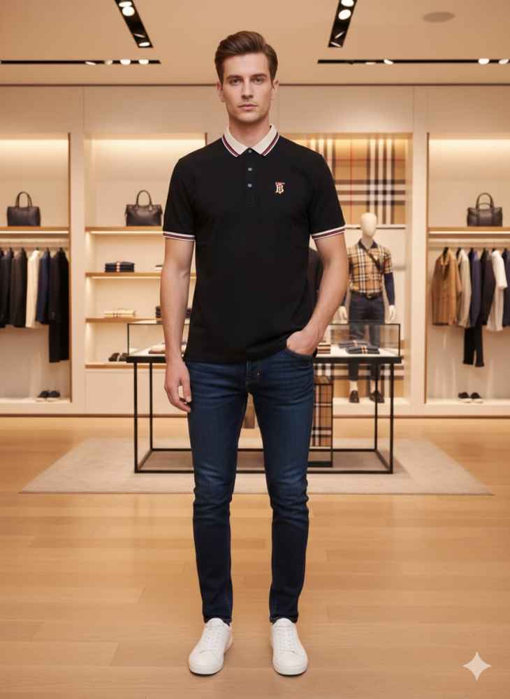 Burberry Black Premium Exclusive Polo T-shirt-thumb-1