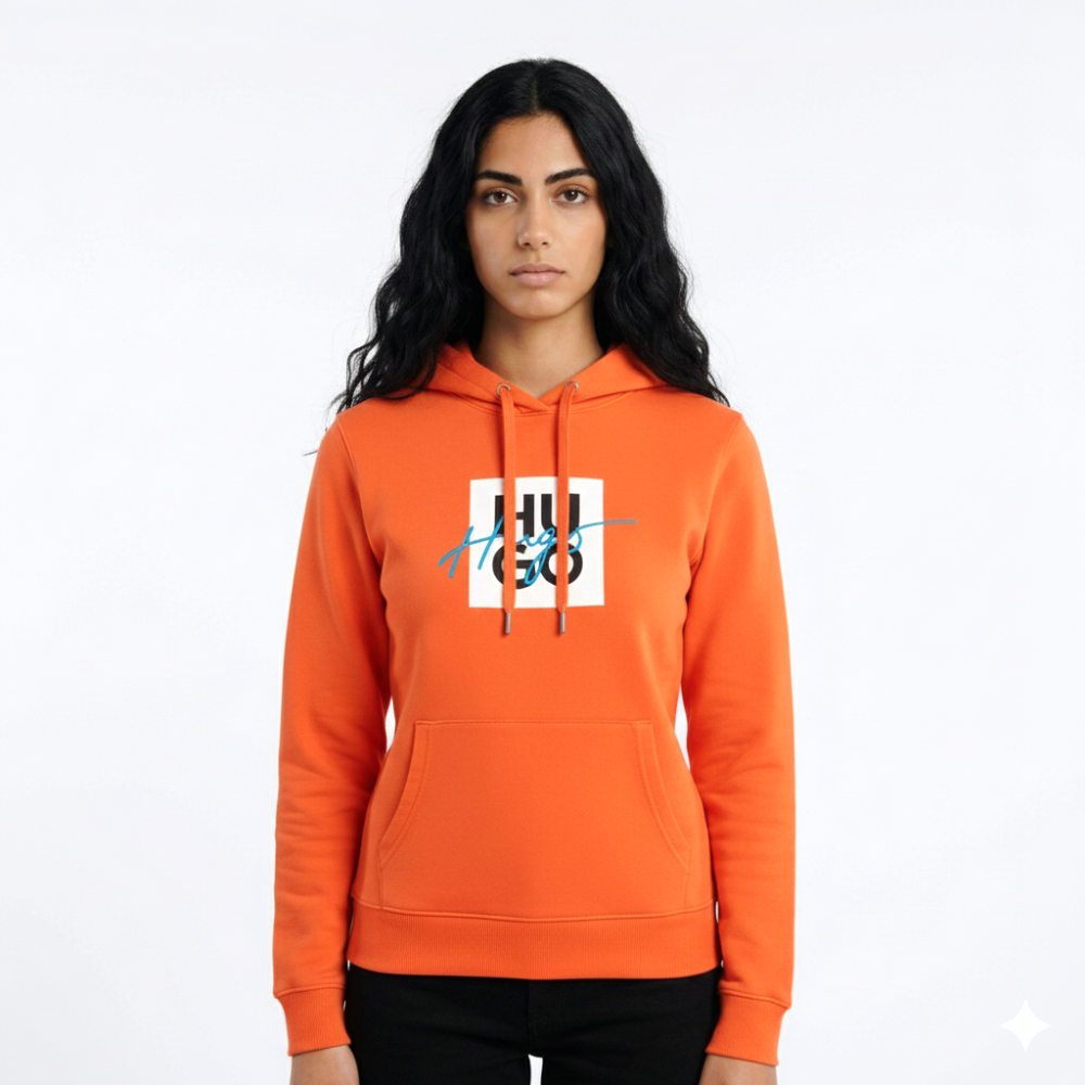 Hugo Orange Embroidered Women Hoodie-thumb-0