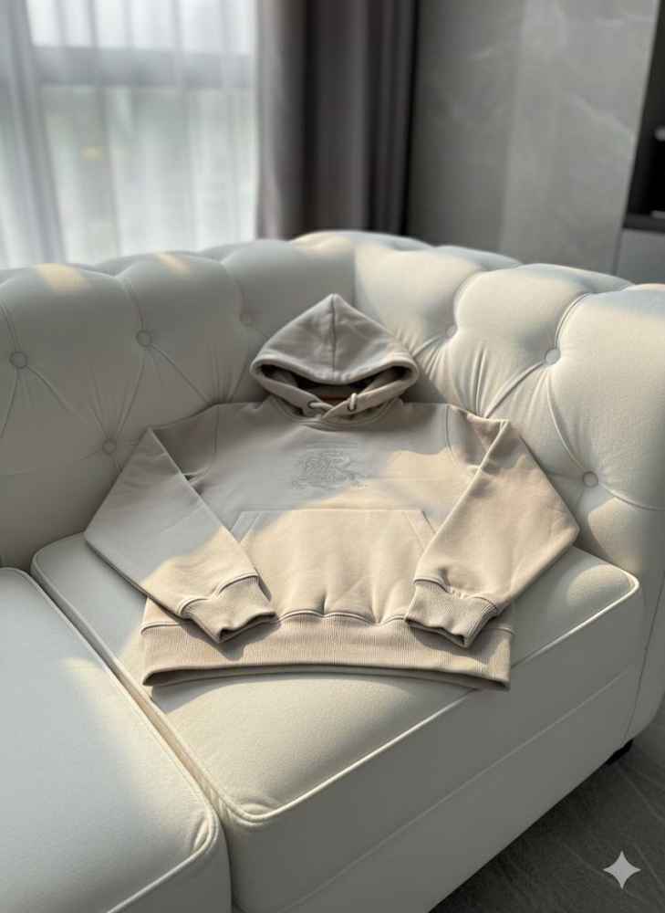 Burberry Cream Embroidery Logo Hoodie-3